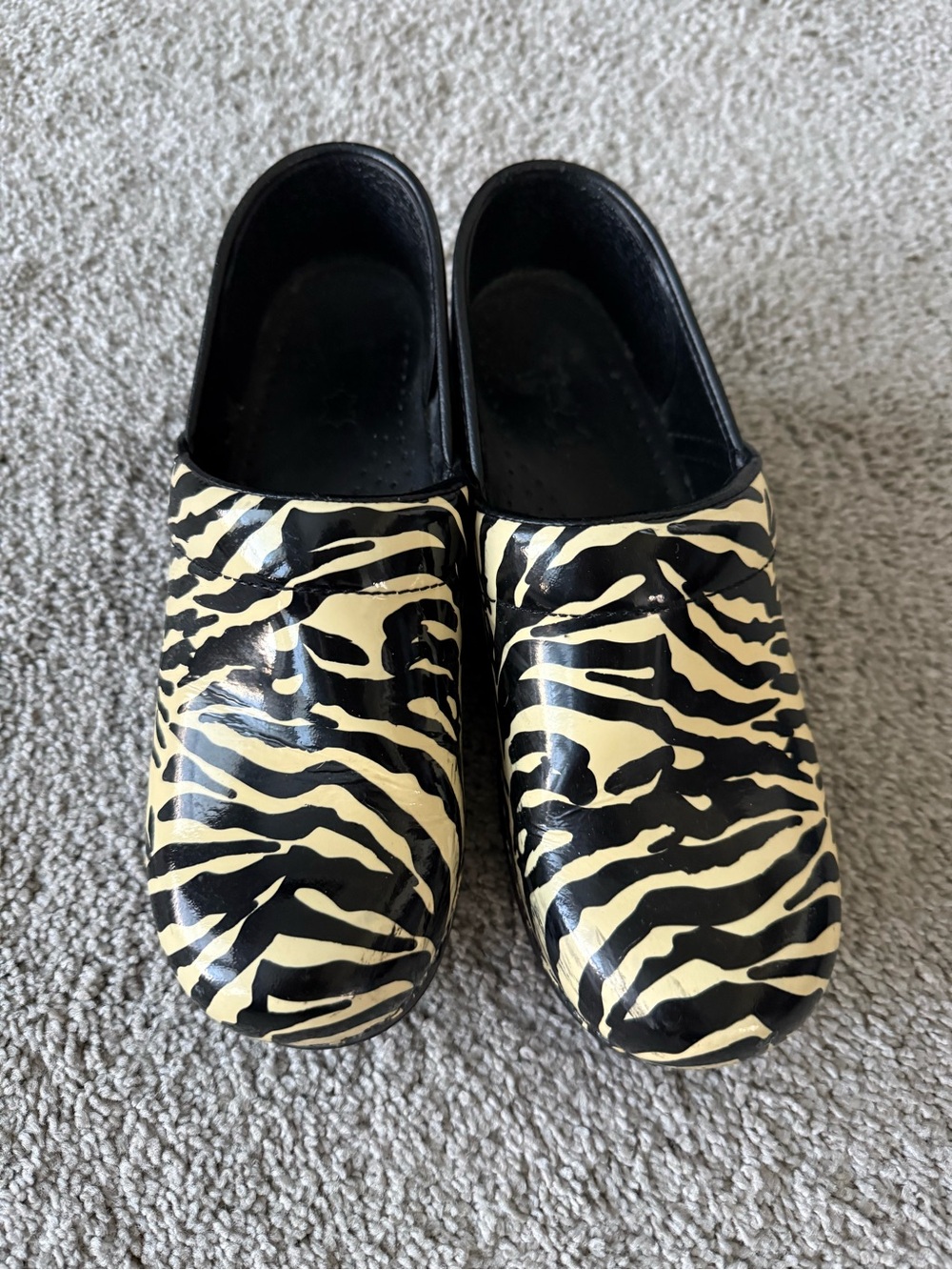 Dansko Zebra-Print Clogs - Black and Cream